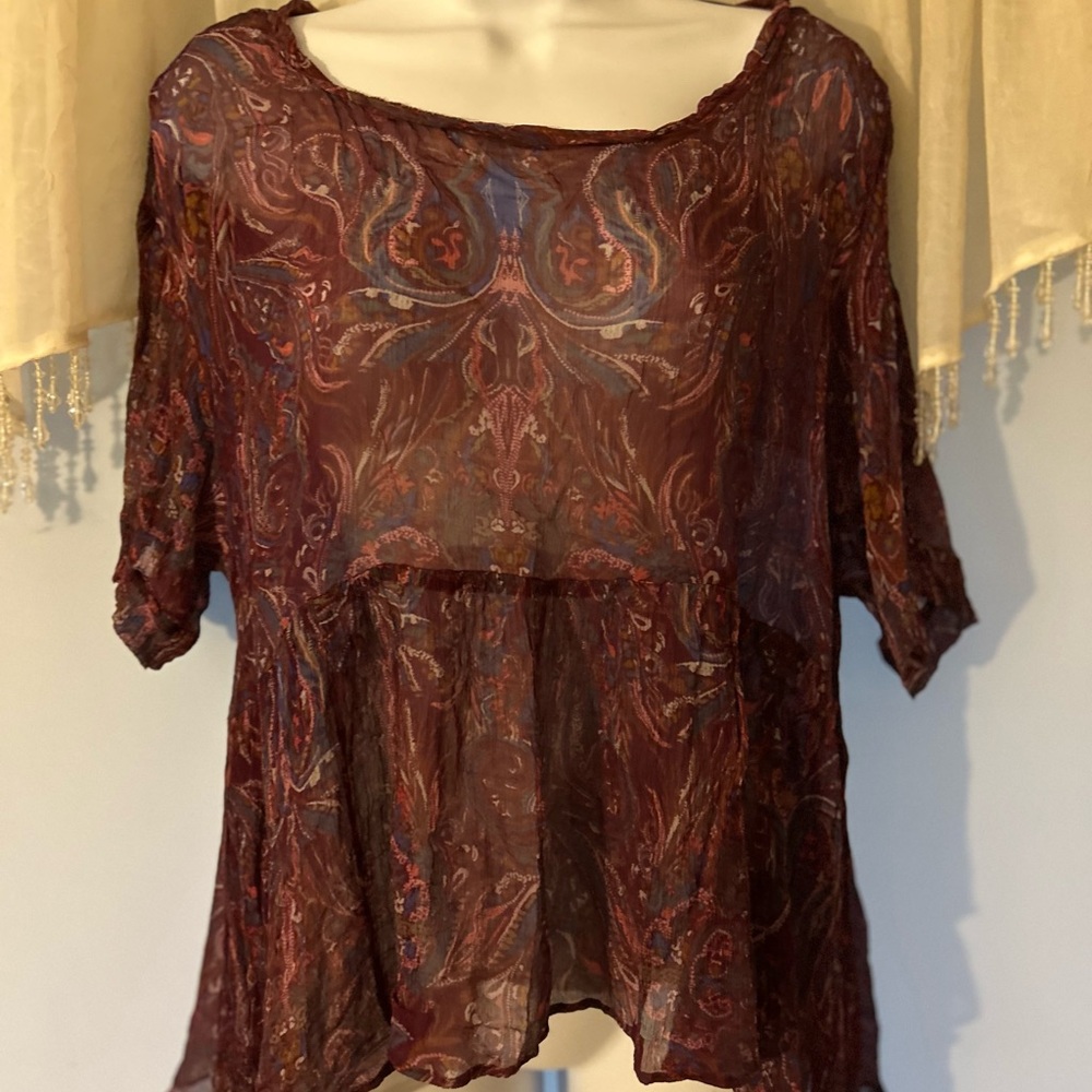 Free People Asymmetrical wine paisley Blouse